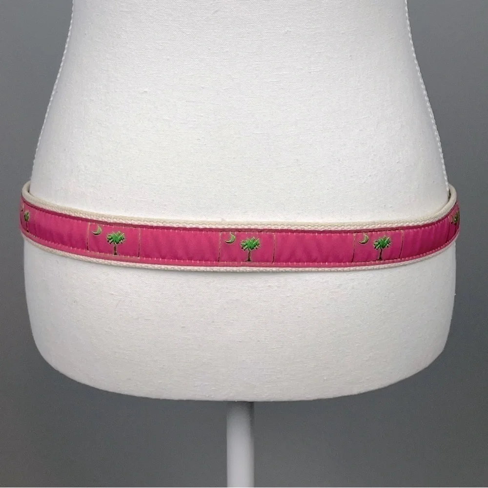 Moon Shine pink & green canvas backed palmetto moon palm belt, large.